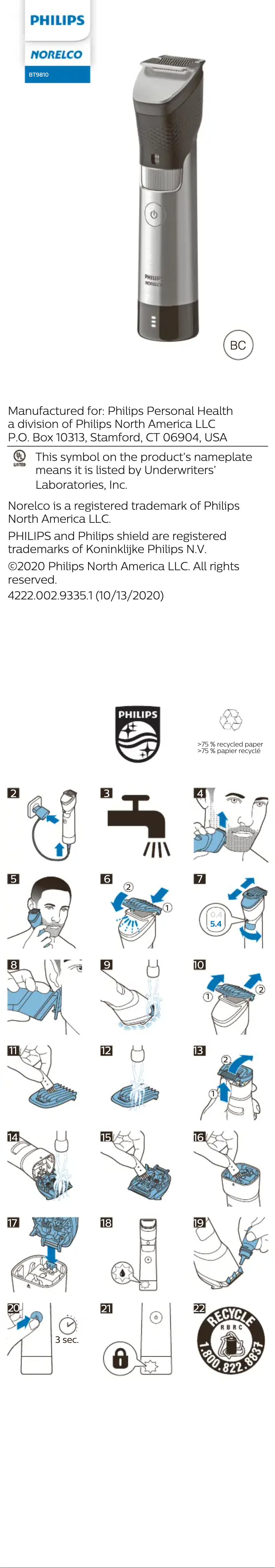 Page 1 de la notice Manuel utilisateur Philips 9000 Prestige BT9810