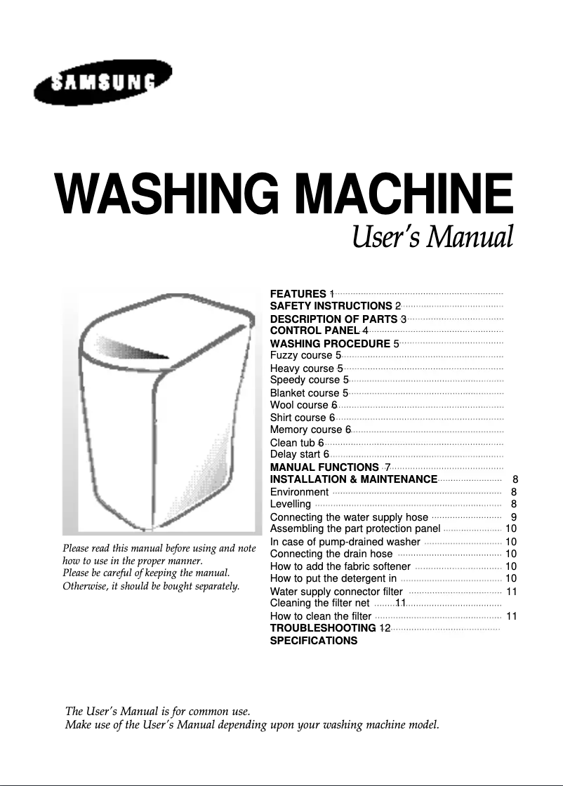 Page 1 de la notice Manuel utilisateur Samsung WA12KS