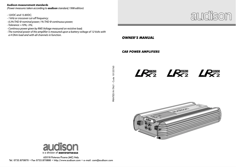 Page n°1 - Manuel utilisateur Audison LRx 2.500