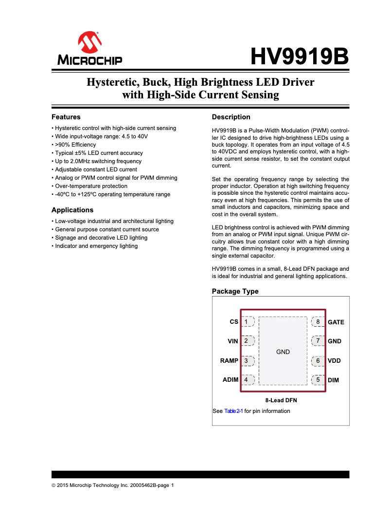 Page 1 de la notice Manuel utilisateur Microchip HV9919B