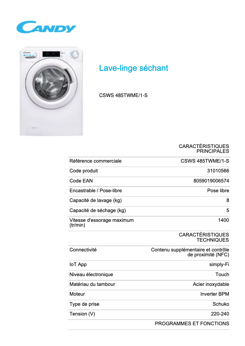 Image de la première page du manuel de l'appareil CSWS 485TWME/1-S