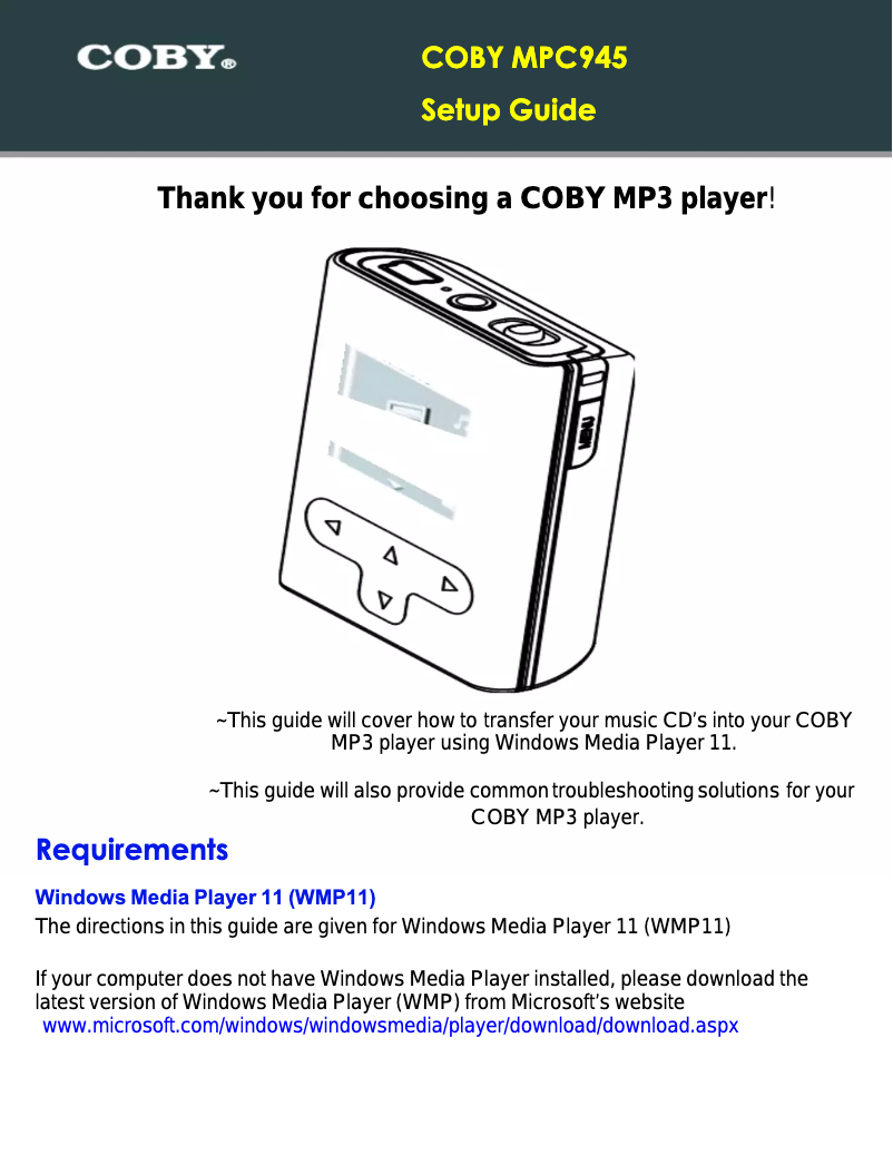 Página 1 del manual Manual de usuario Coby MP-C945