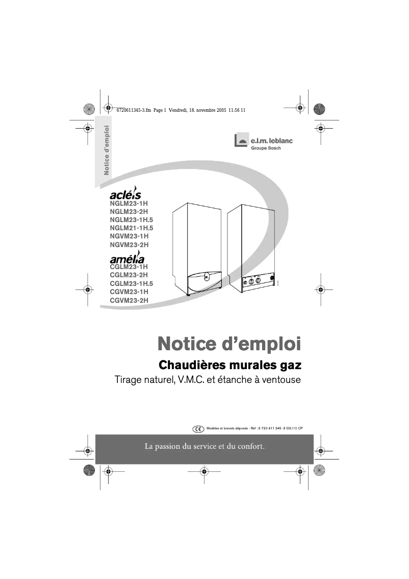 Page 1 de la notice Manuel utilisateur e.l.m. leblanc Amelia CGLM23-1H.5