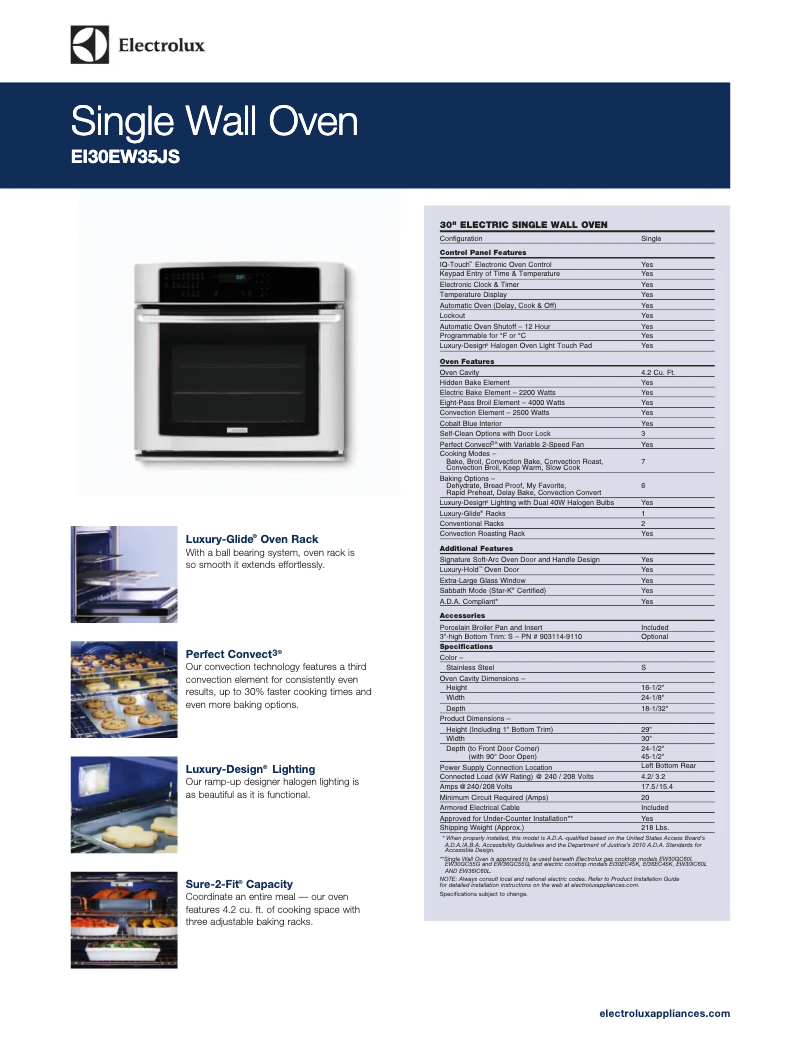 Page n°1 - Fiche technique Electrolux EI30EW35KB
