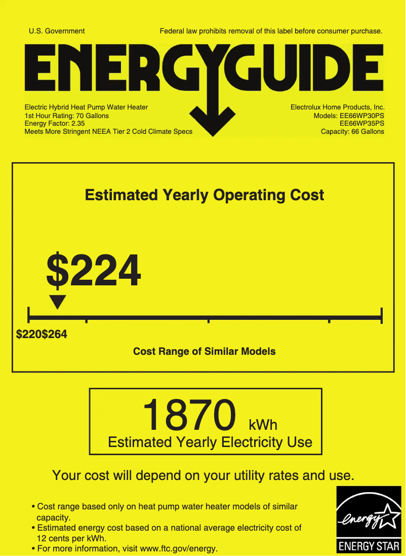 Page 1 de la notice Label énergétique Electrolux Hybrid Heat Pump EE66WP30ps