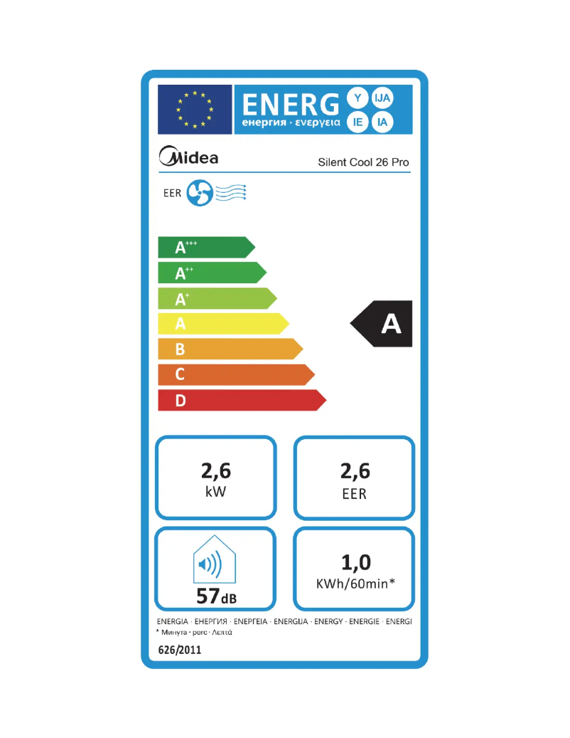 Página 1 del manual Etiqueta energética Midea Silent Cool 26 Pro