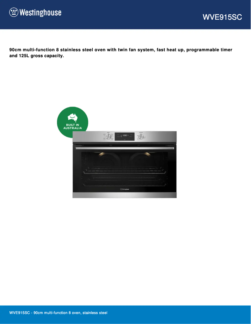 Page 1 de la notice Fiche technique Westinghouse WVE915SC