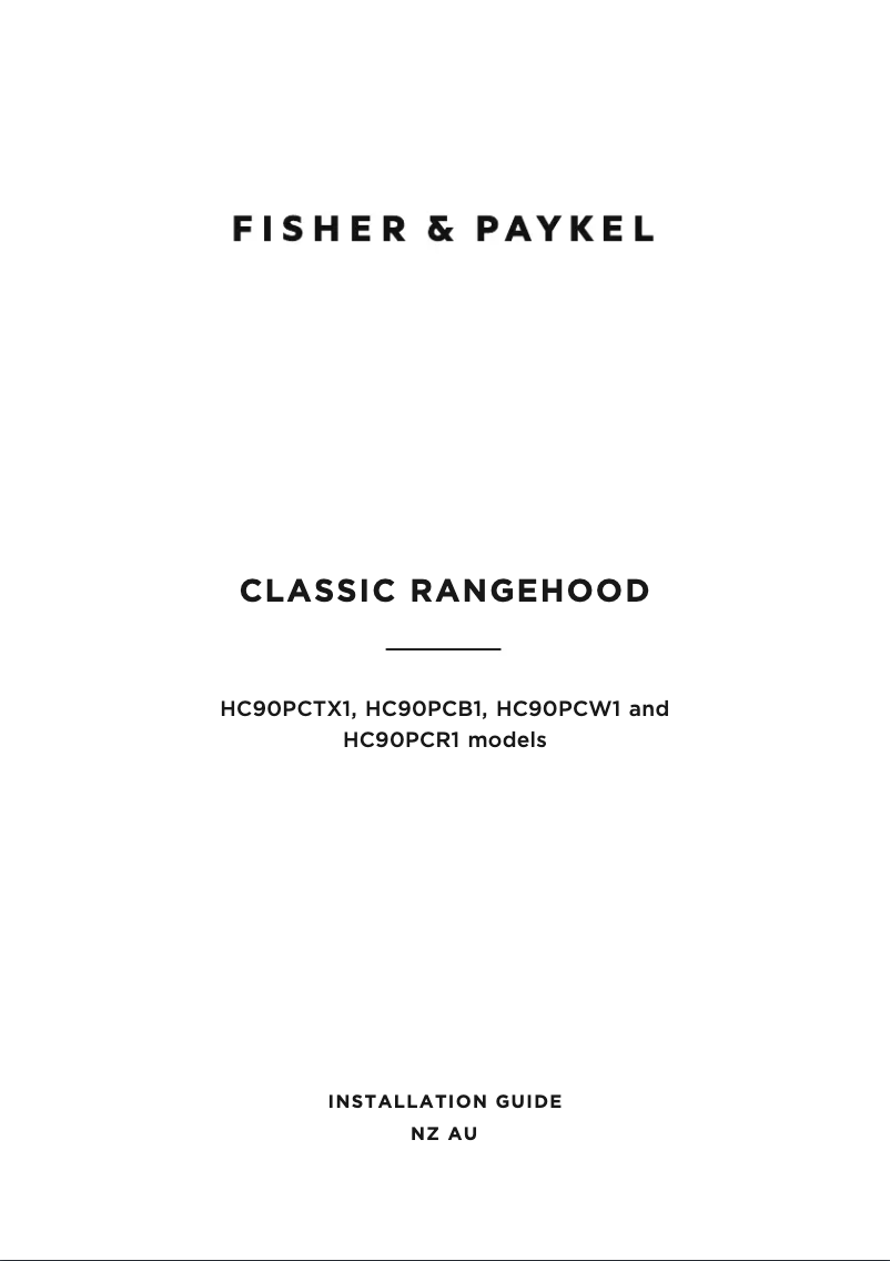 Page 1 de la notice Guide d'installation Fisher & Paykel HC90PCX1