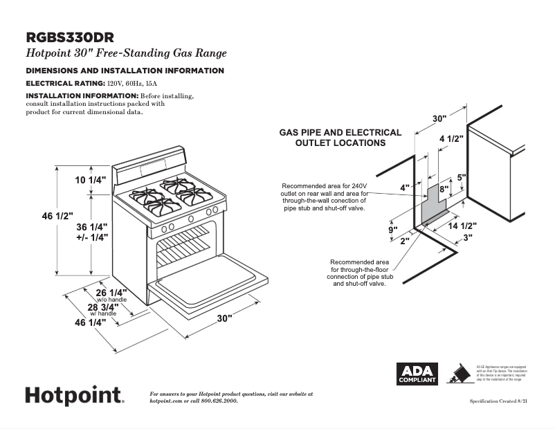 Page n°1 - Fiche technique Hotpoint RGBS330DRBB