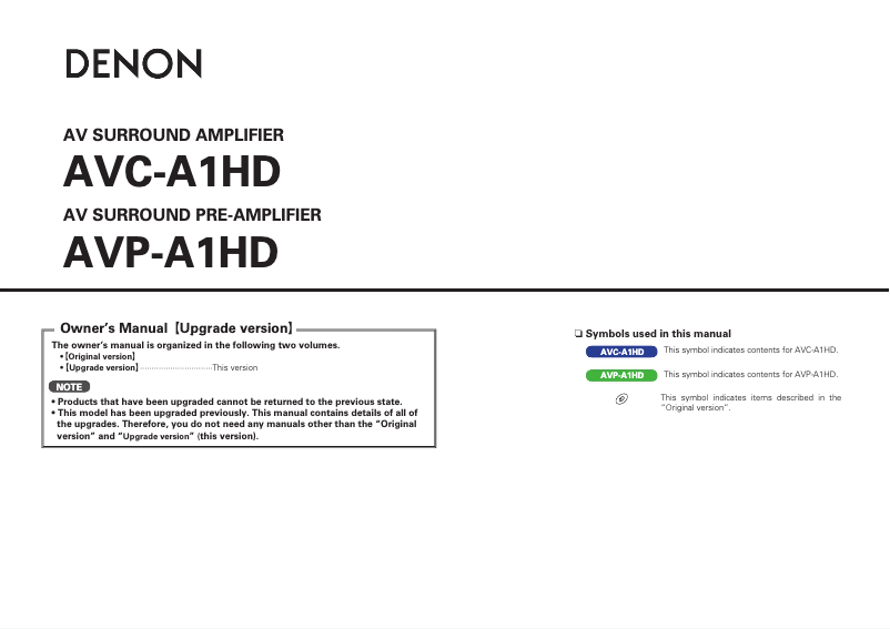 Page 1 de la notice Manuel utilisateur Denon AVP-A1HD