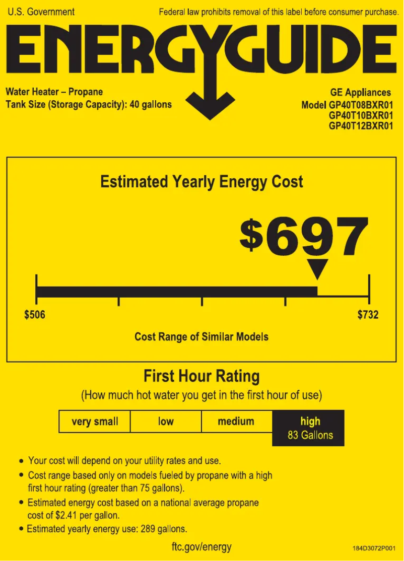 Page n°1 - Label énergétique GE GP40T12BXR