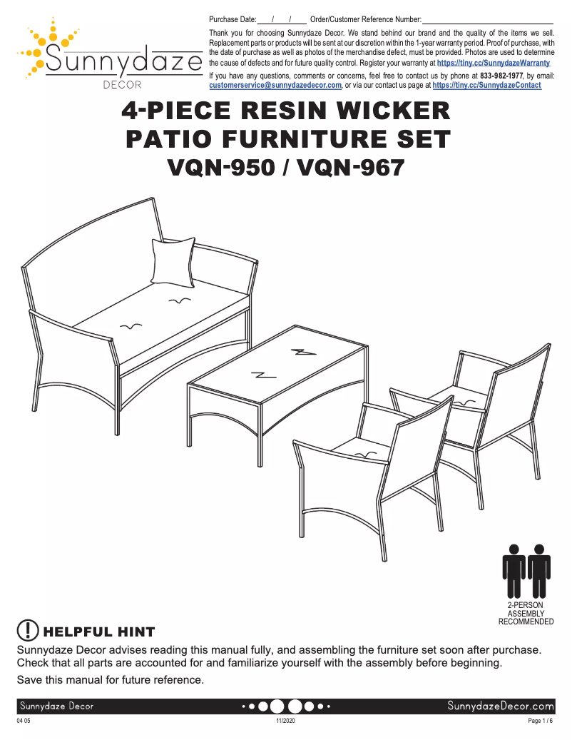 First page image of the manual for VQN-967