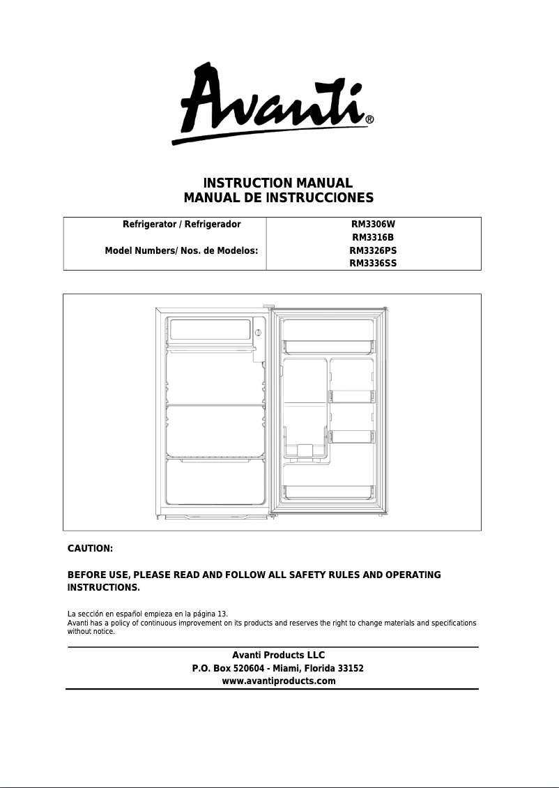 Page 1 de la notice Mode d'emploi Avanti RM3306W