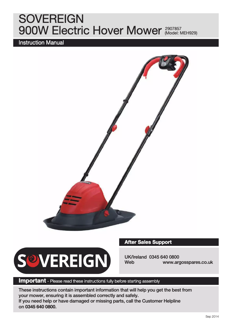 Image de la première page du manuel de l'appareil MEH929