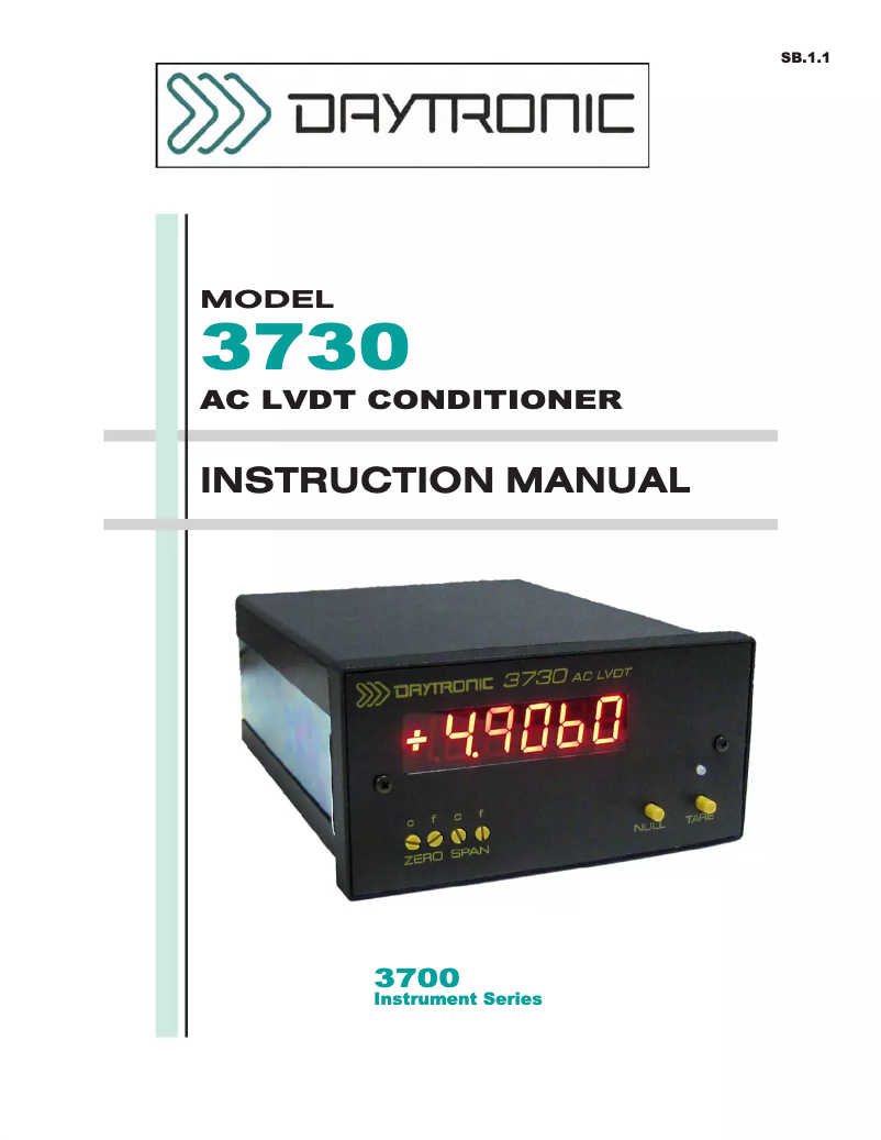 Page n°1 - Manuel utilisateur Daytronic 3730
