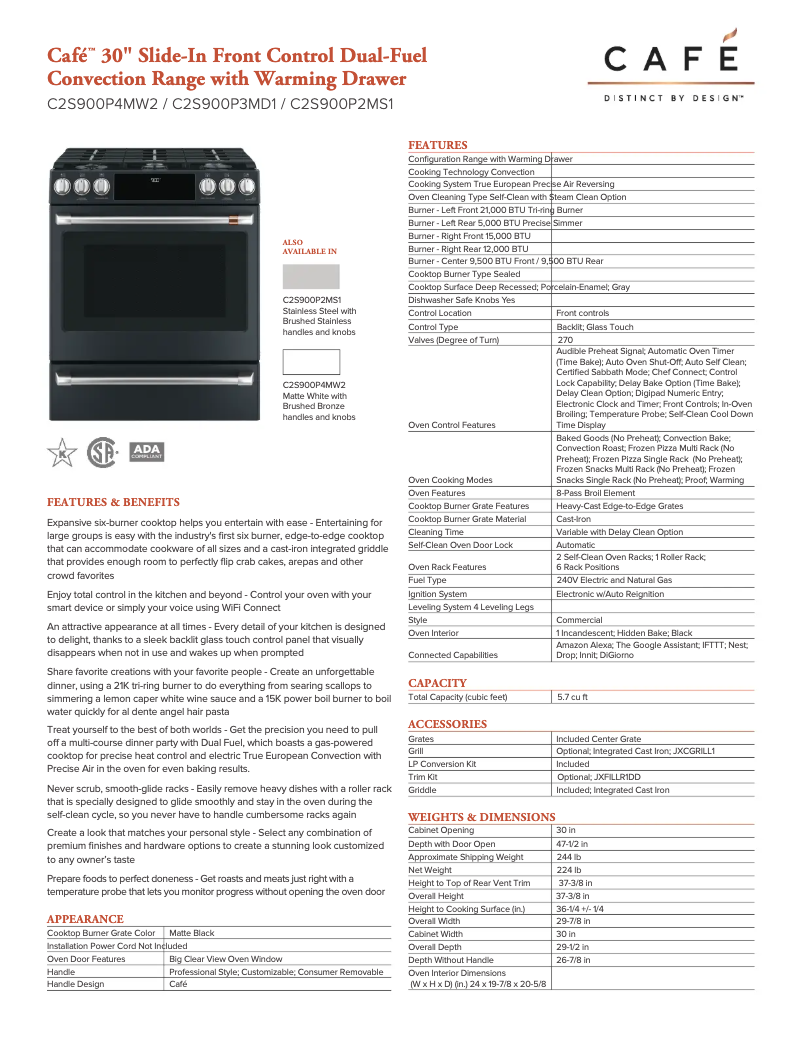 Page 1 of the manual Technical Sheet GE C2S900P4MW2