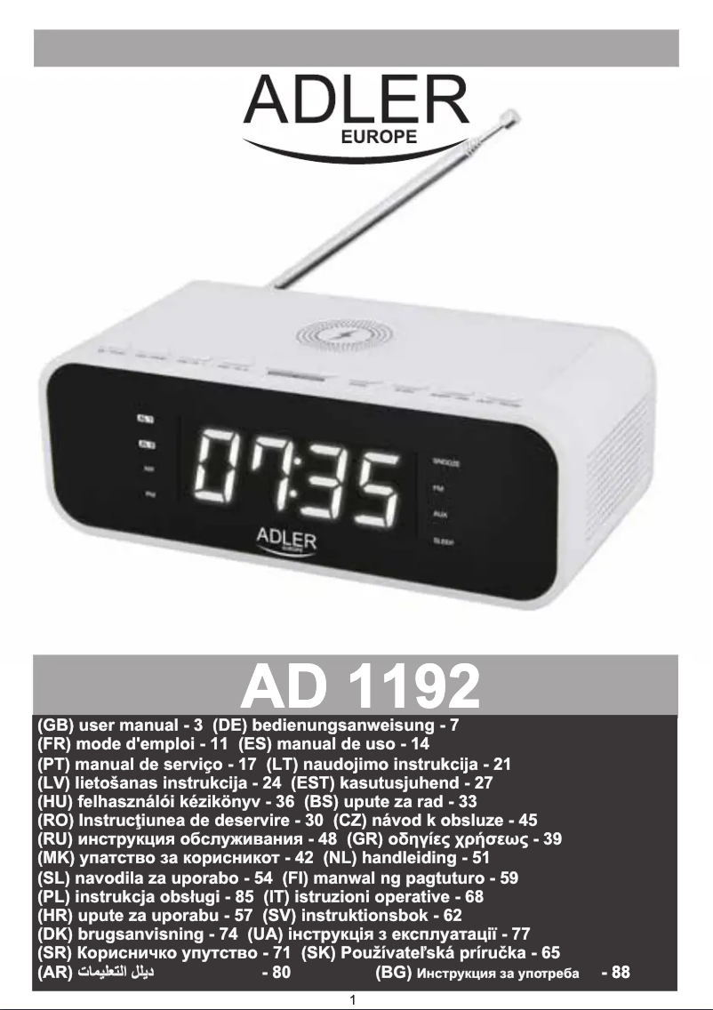 Page n°1 - Manuel utilisateur Adler AD 1192