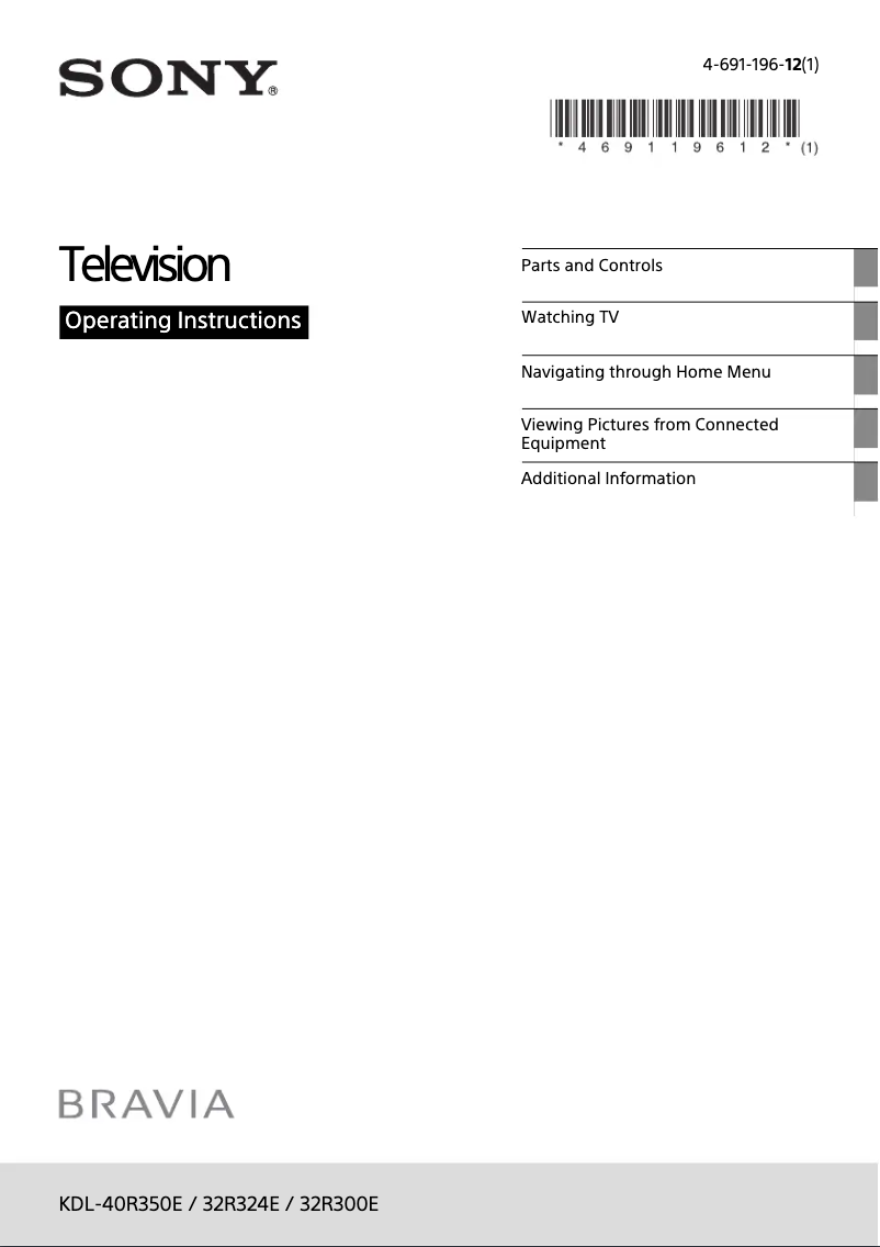 Image de la première page du manuel de l'appareil KDL-40R350E