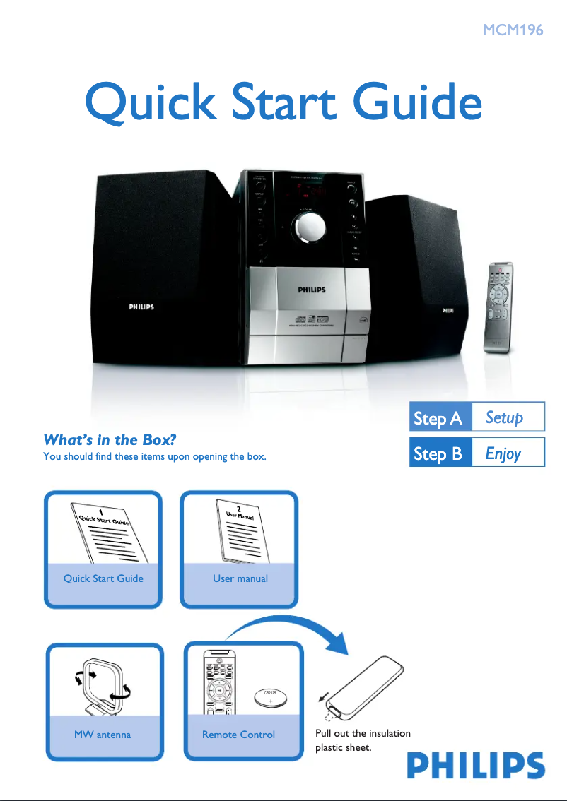 Page n°1 - Guide de démarrage rapide Philips MCM196
