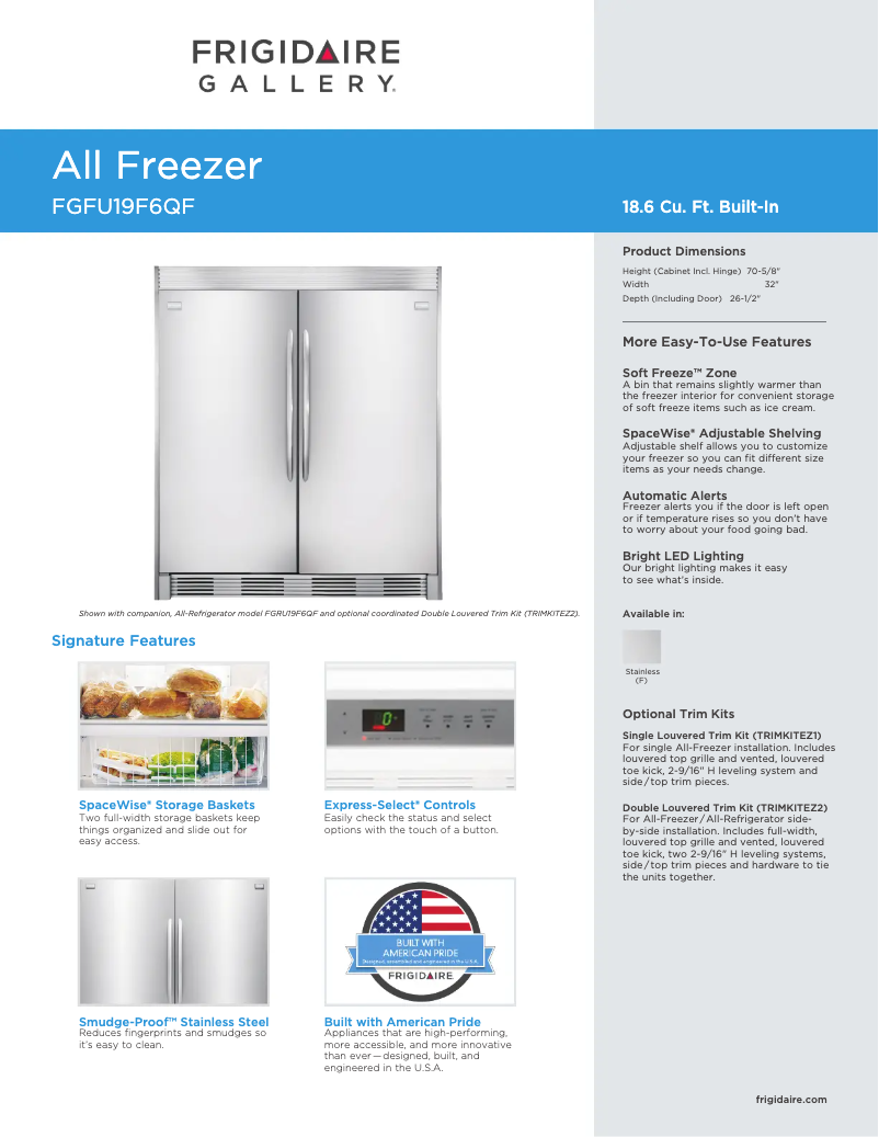Page 1 de la notice Fiche technique Frigidaire FGFU19F6QF