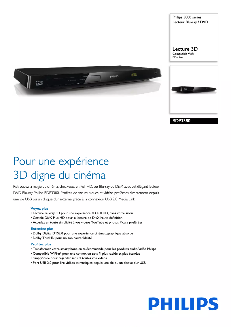 Page n°1 - Fiche technique Philips BDP3300