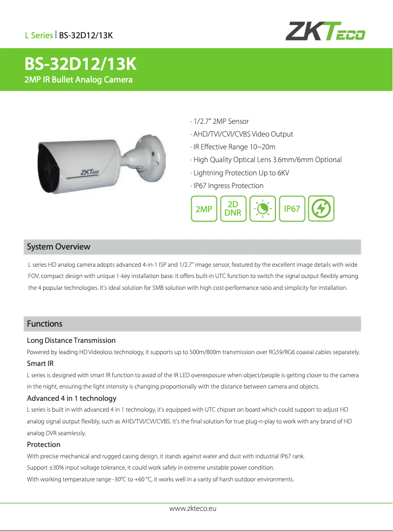 Page 1 de la notice Manuel utilisateur ZKTeco BS-32D12K