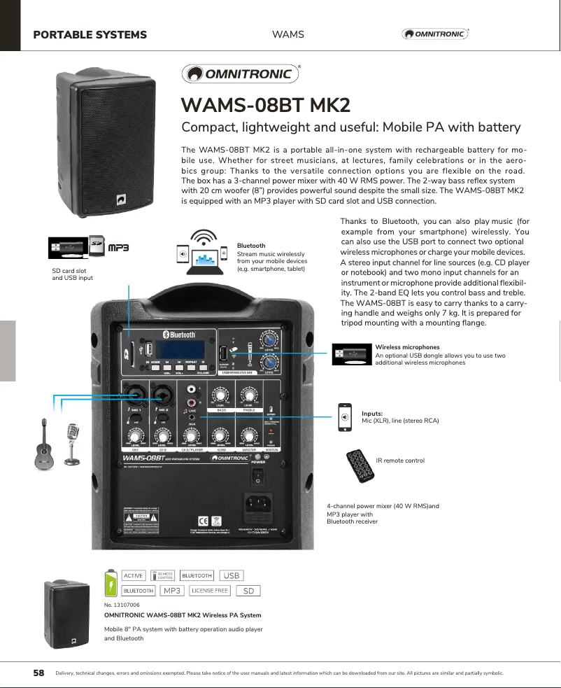 Página 1 del manual Catálogo Omnitronic WAMS-08BT MK2