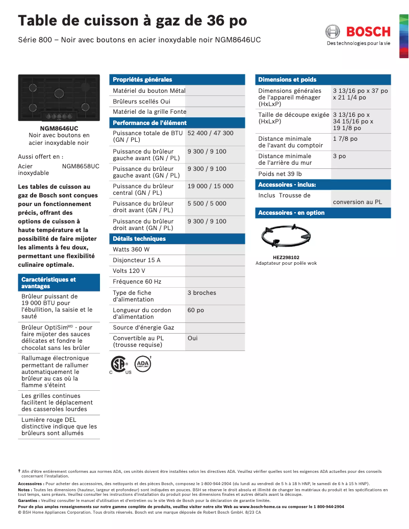 Página 1 del manual Ficha técnica Bosch NGM8646UC