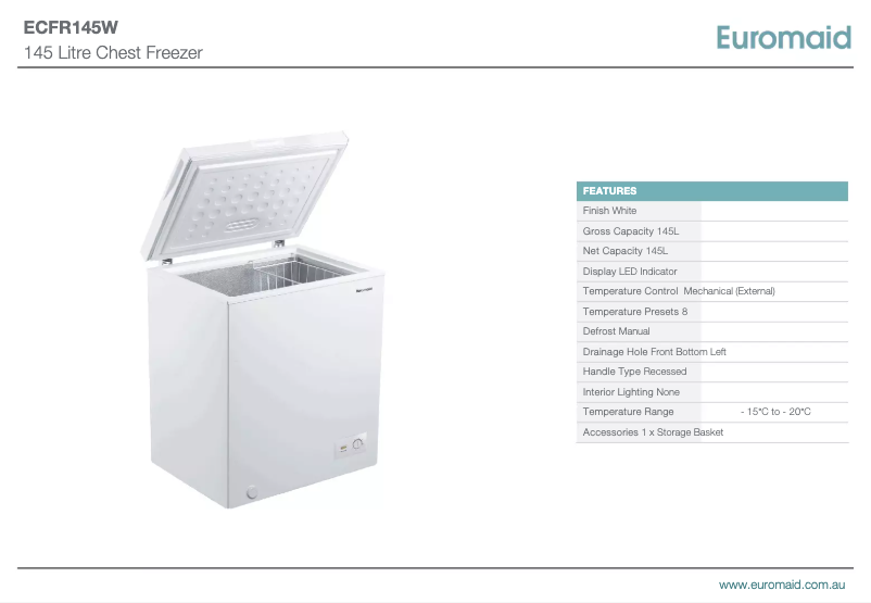 Page n°1 - Fiche technique Euromaid ECFR145W