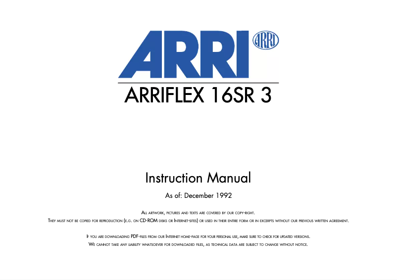 Page 1 de la notice Manuel utilisateur ARRI FLEX 16 SR3