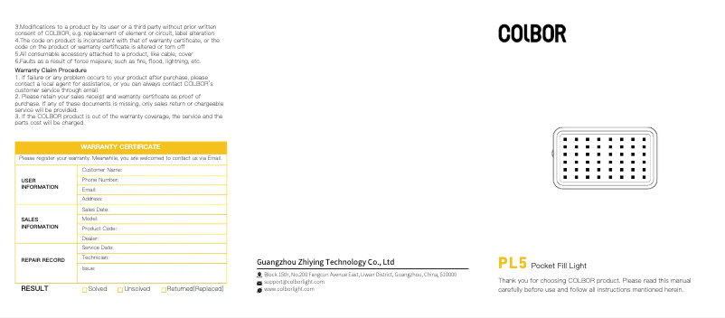 Page 1 de la notice Manuel utilisateur COLBOR PL5