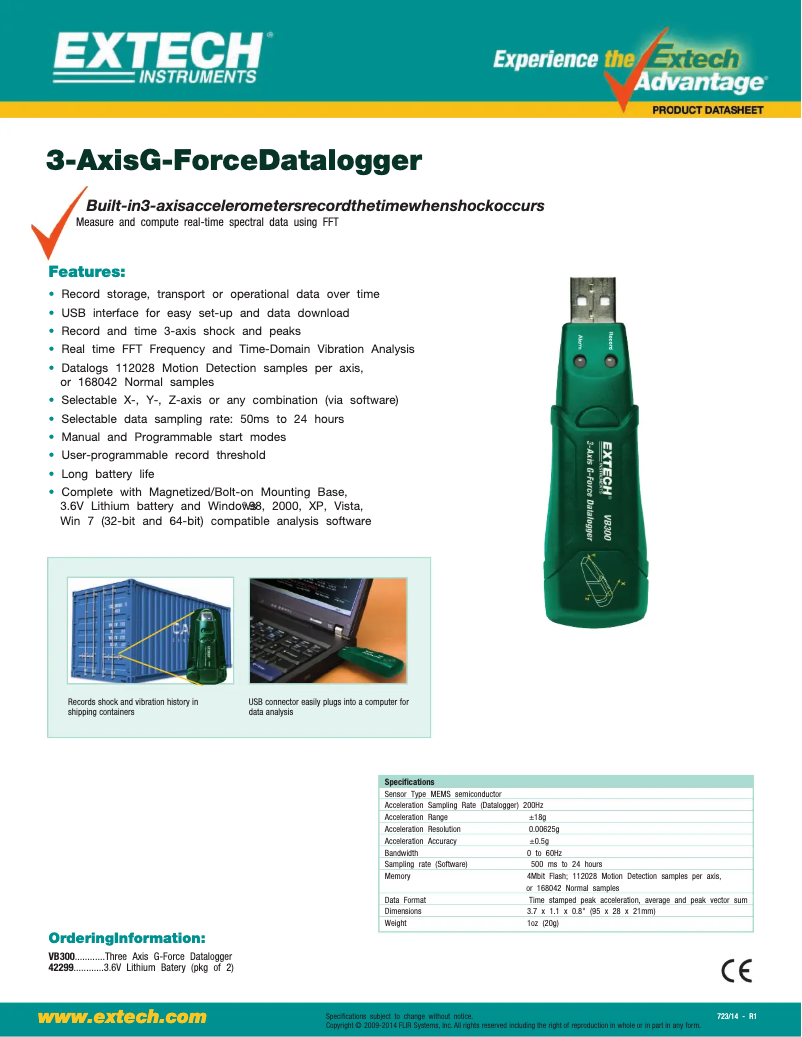 Page 1 de la notice Fiche technique Extech VB300