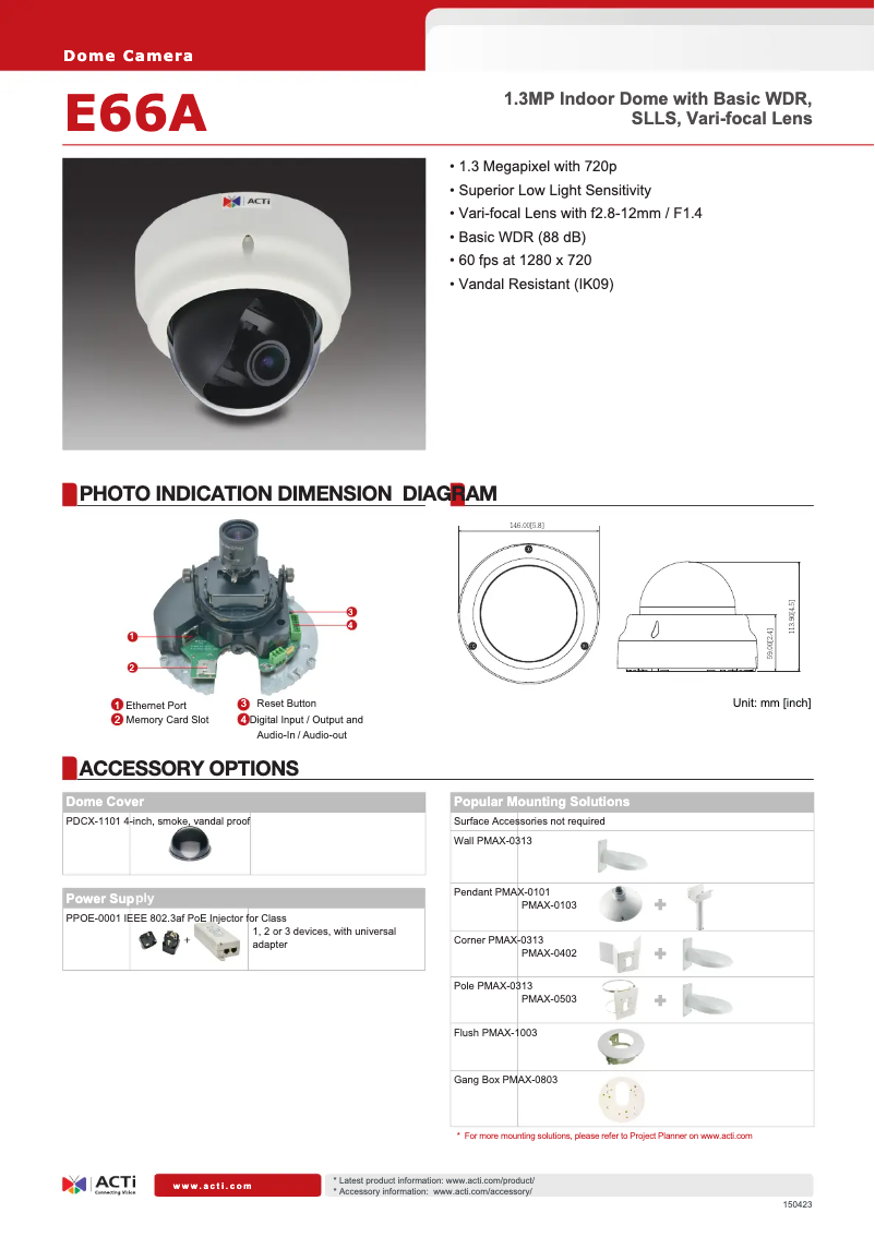 Page n°1 - Fiche technique ACTi E66A