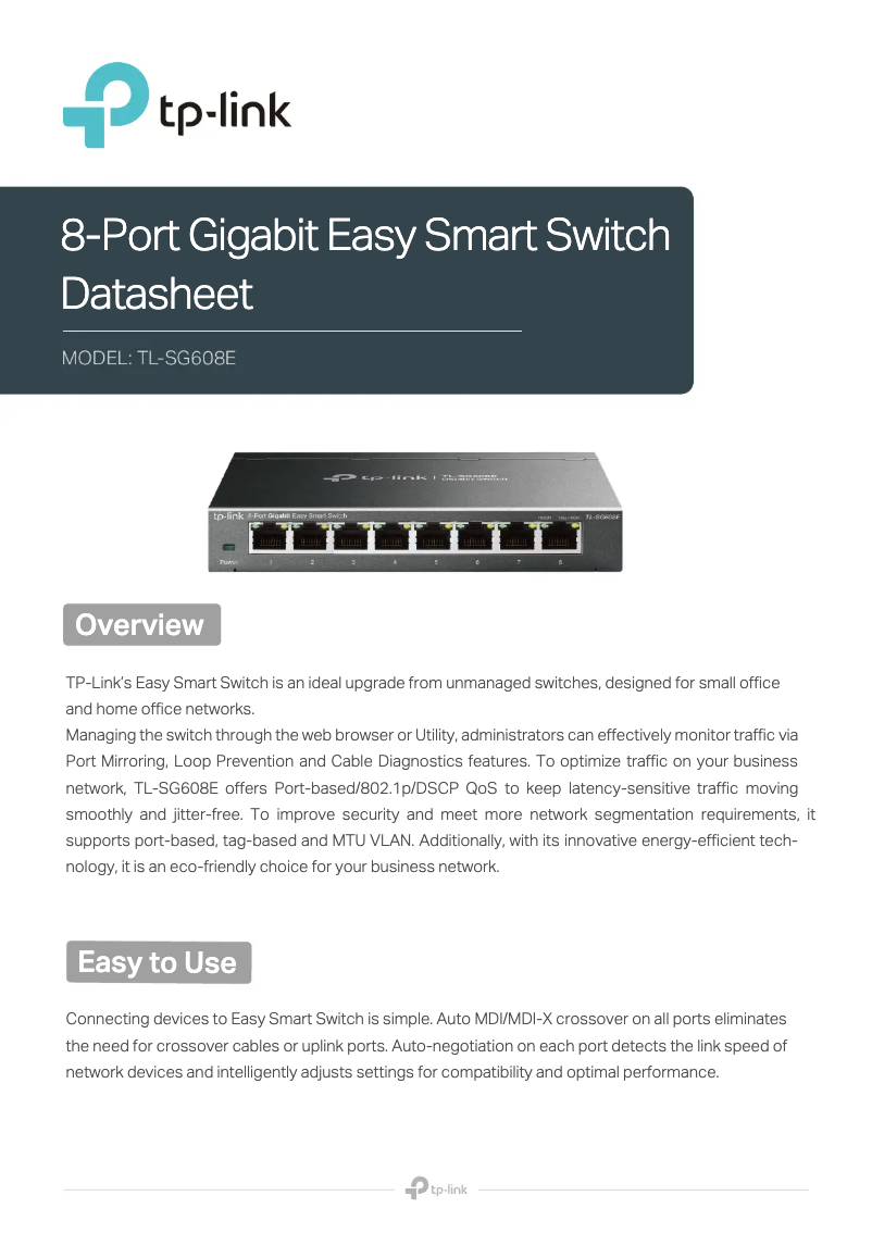 Page 1 de la notice Guide d'installation TP-Link TL-SG608E