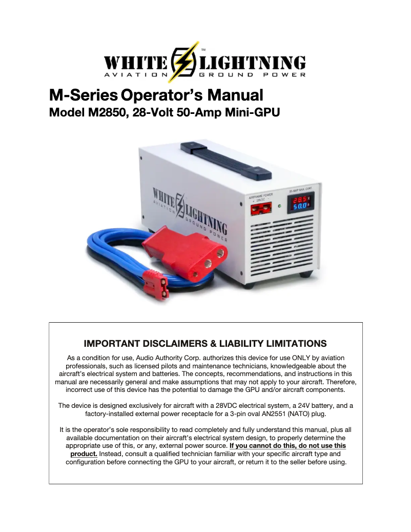 Page n°1 - Manuel utilisateur White Lightning M2850