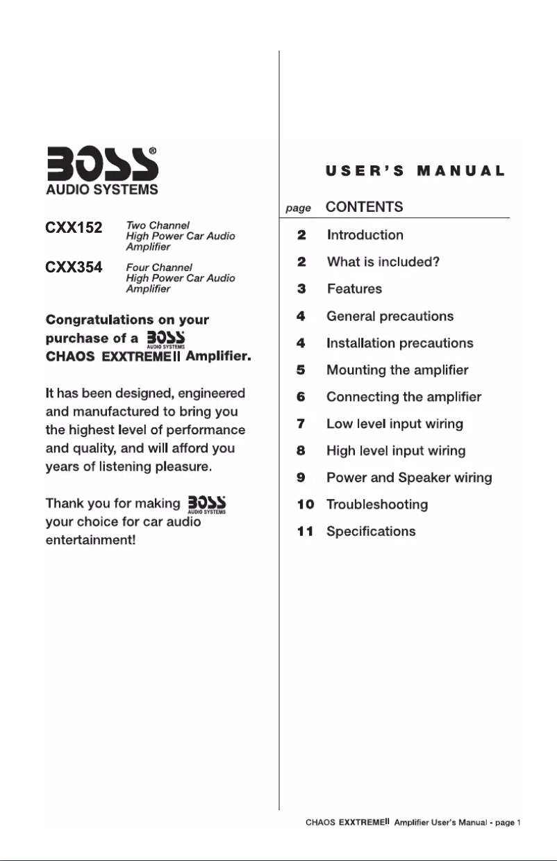 Page n°1 - Manuel utilisateur Boss Chaos Exxtreme II CXX152