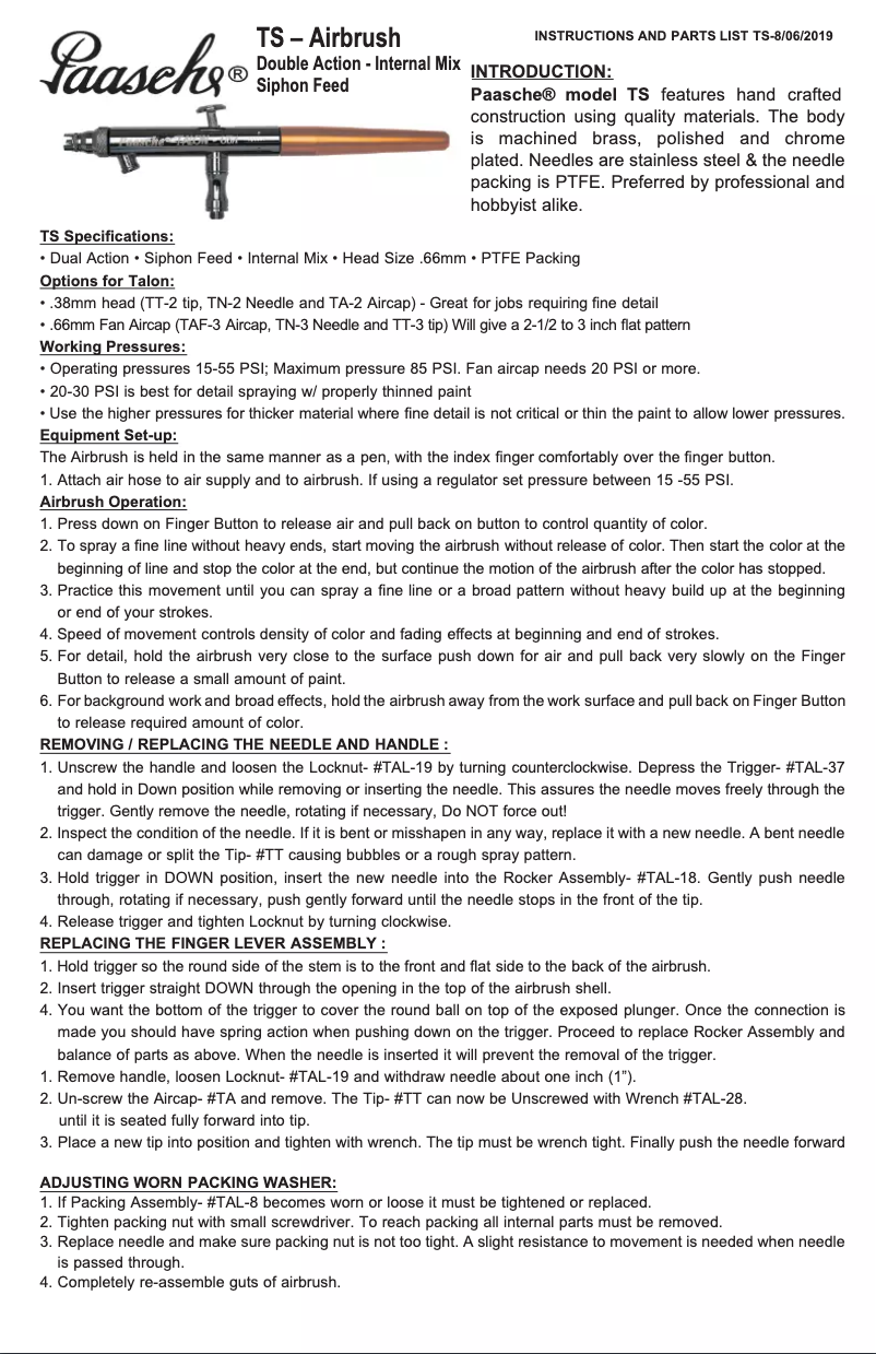 Page n°1 - Manuel utilisateur Paasche TS-3AS