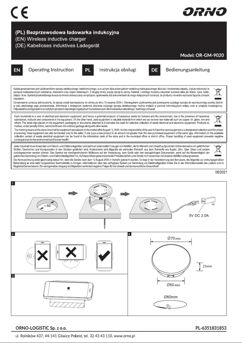 Page 1 de la notice Manuel utilisateur ORNO OR-GM-9020