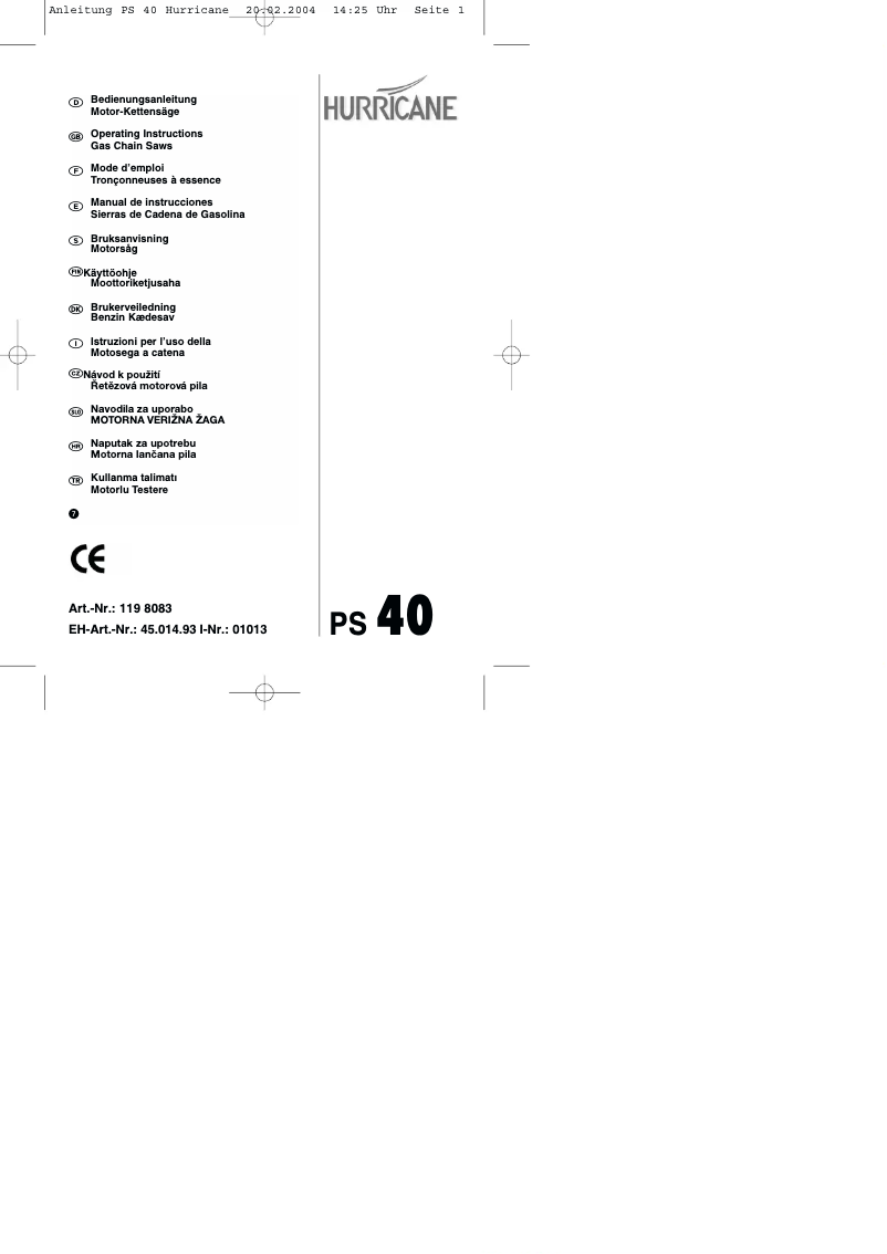 Page 1 de la notice Manuel utilisateur Hurricane PS 40