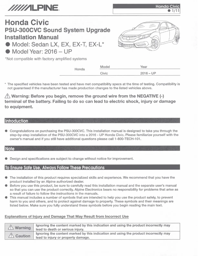 Page 1 de la notice Manuel utilisateur Alpine PSU-300CVC