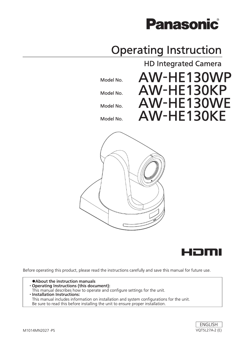 Page 1 de la notice Manuel utilisateur Panasonic AW-HE130