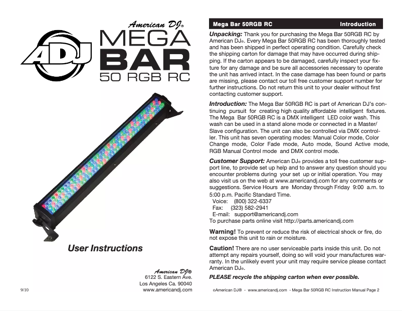 Image de la première page du manuel de l'appareil Mega Bar 50 RGB RC