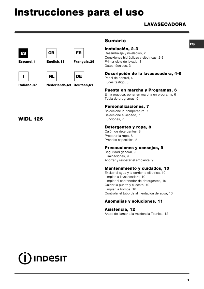 Image de la première page du manuel de l'appareil WIDL 126 EX