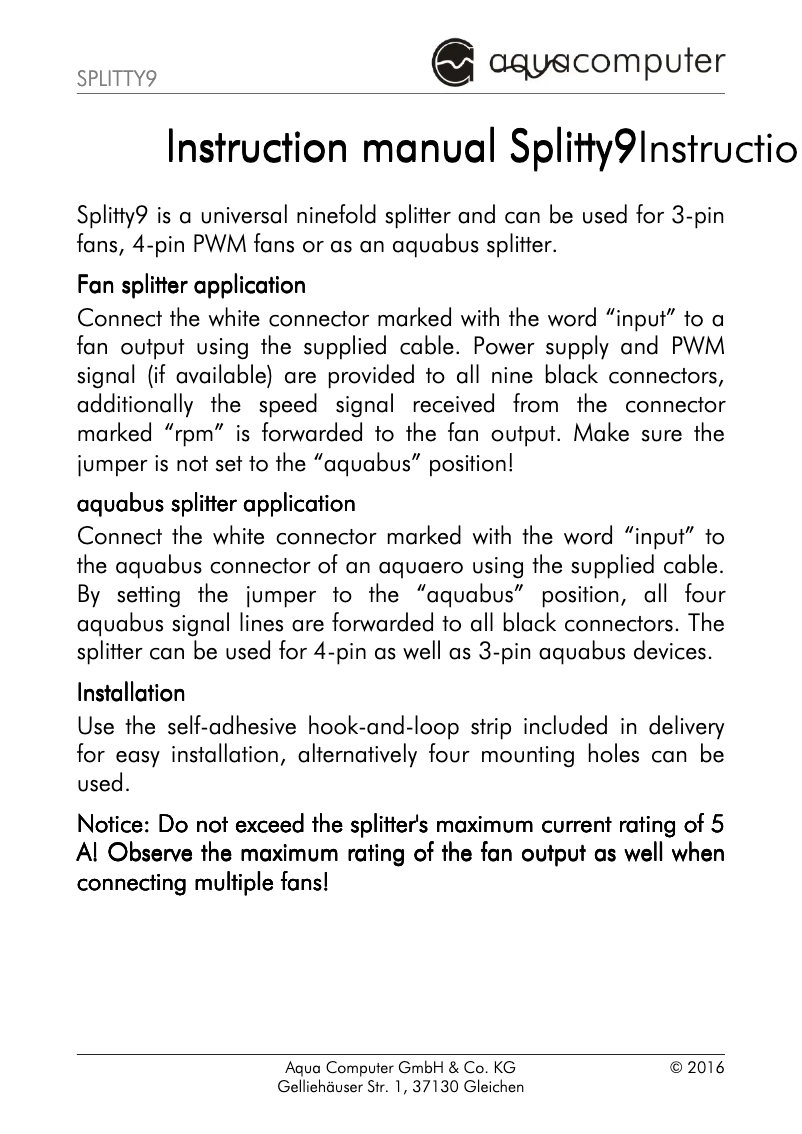 Image de la première page du manuel de l'appareil Splitty9