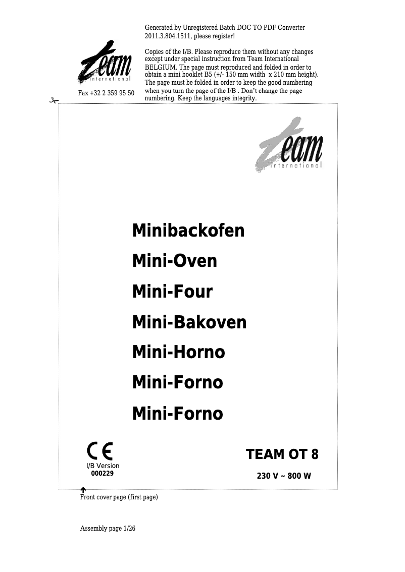 Page 1 de la notice Manuel utilisateur Team OT 8