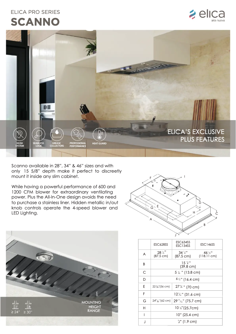 Page 1 de la notice Fiche technique Elica SCANNO ESC146SS