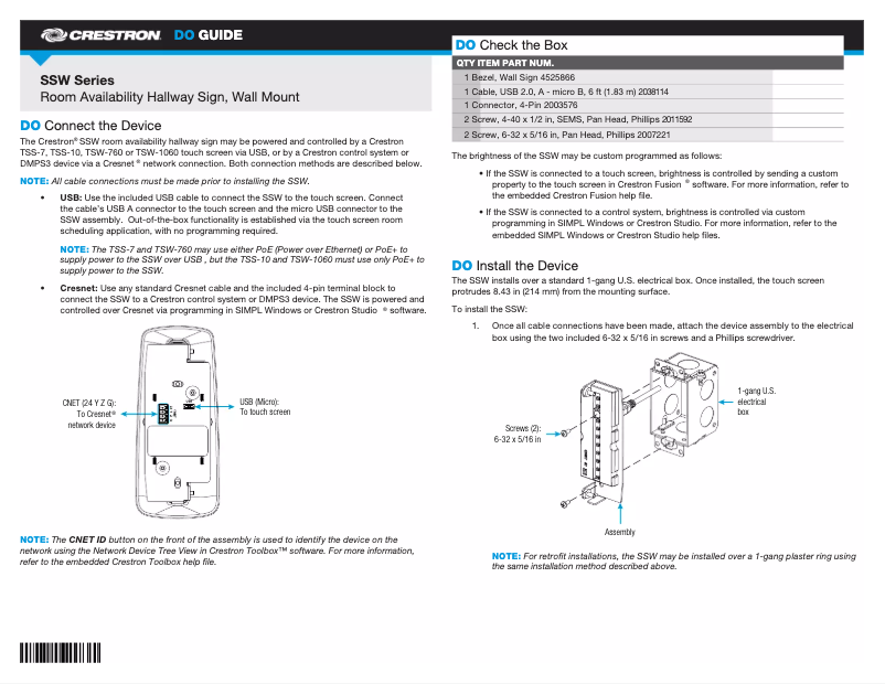Page 1 de la notice Manuel utilisateur Crestron SSW-102