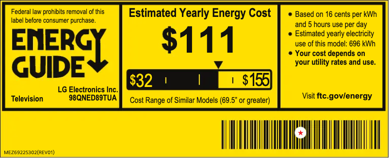 Page n°1 - Label énergétique LG 98QNED89TUA
