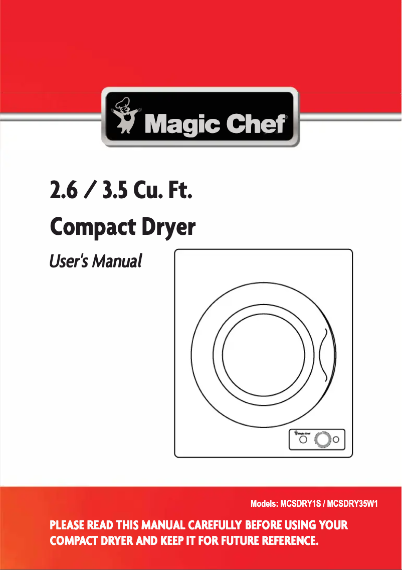 Page 1 de la notice Manuel utilisateur Magic Chef MCSDRY35W1