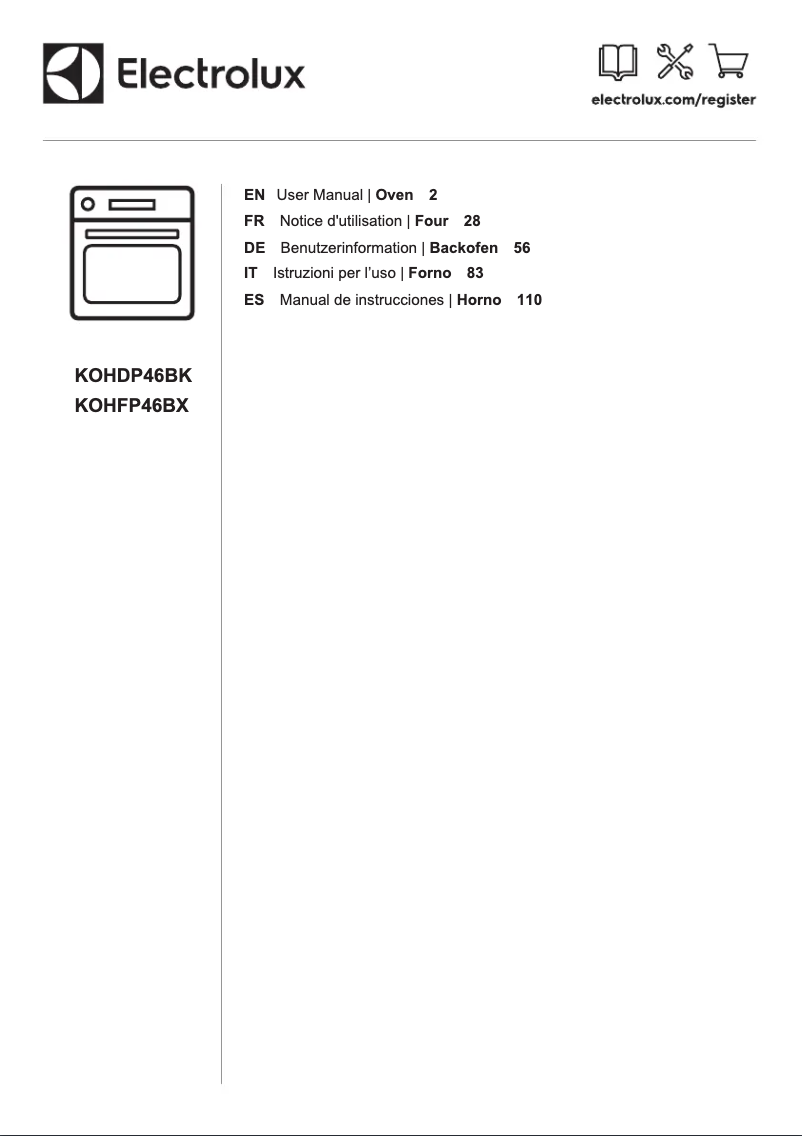 Page 1 de la notice Manuel utilisateur Electrolux KOHDP46BK